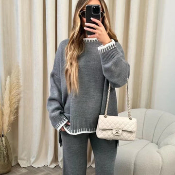 Solid Color Casual Knitted Two-piece Set