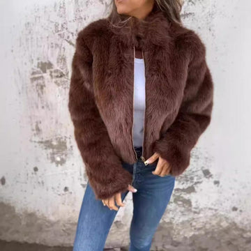 Black Friday Sale:50% OFF Women's High-neck Faux Fur Zipper Casual Jacket